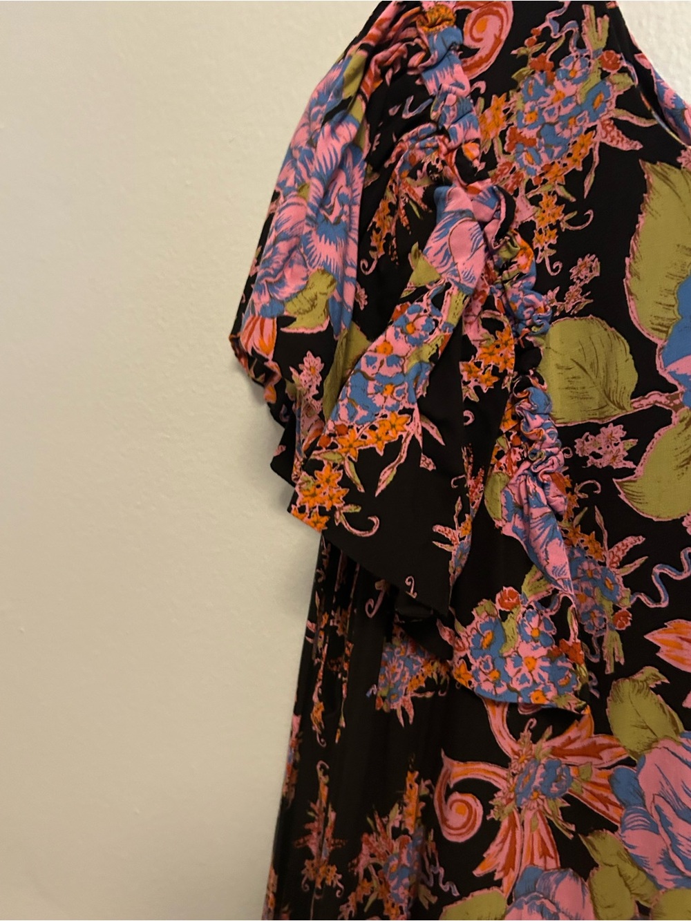 Free People Black Mini Dress with Pink and Green Floral Print - Picture 4 of 6